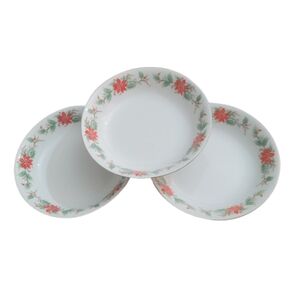 Vintage Poinsettia Holly Soup Bowls Set of 3 Christmas Holiday Dinnerware”